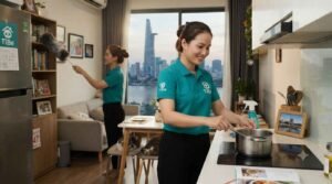 Nhân viên giúp việc nhà ở lại Quận 4 dọn dẹp phòng khách sạch sẽ