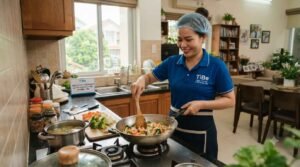 Nhân viên giúp việc nhà ở lại giặt ủi, là quần áo tại Bình Chánh