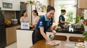 Giúp việc nhà ở lại Long An lau dọn không gian bếp sạch bóng