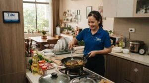 Giúp việc nhà ở lại tại Phú Nhuận lau dọn và khử khuẩn nhà bếp