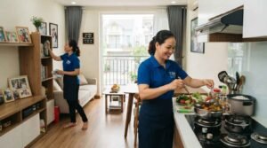 Người giúp việc nhà ở lại Tân Phú đang giặt ủi và là quần áo