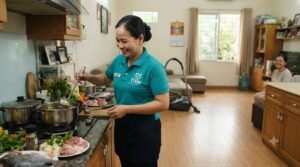 Giúp việc nhà ở lại Long An giặt ủi và là quần áo gọn gàng