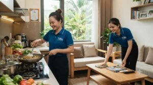 Giúp việc nhà ở lại Long An chăm sóc và chơi cùng bé